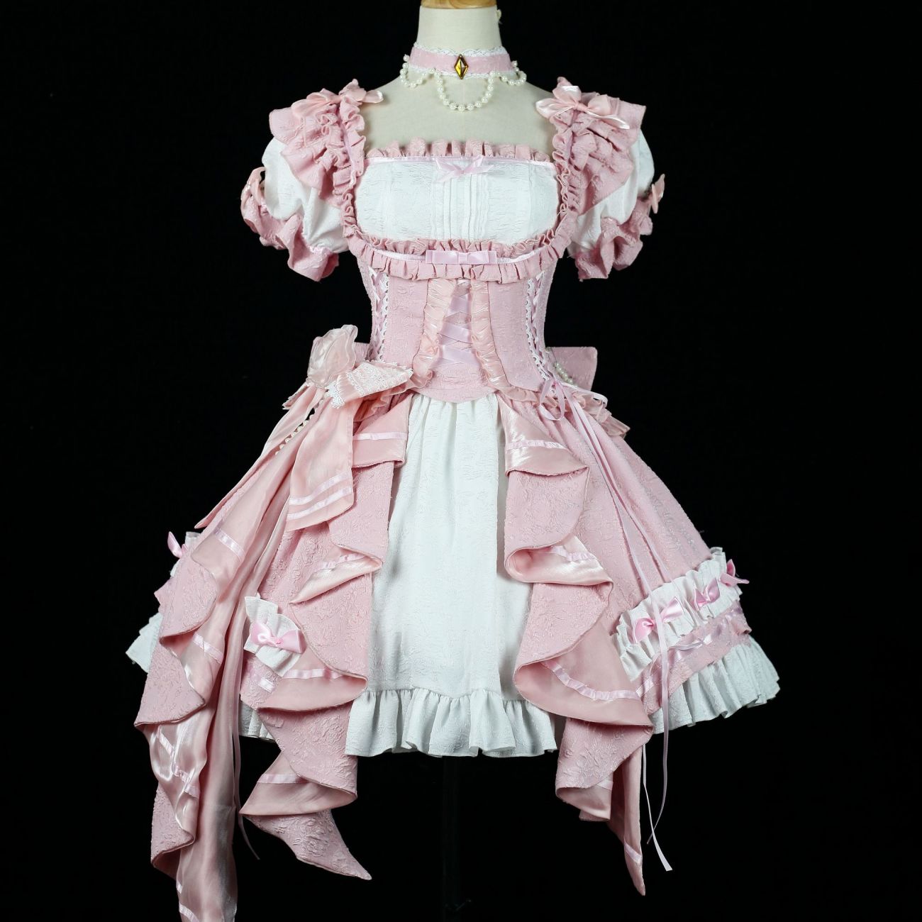 【急速出荷】無.料 ワンピース 薄緑 薔薇 リボン フルセット グリーン ミントグリーン ロリータ