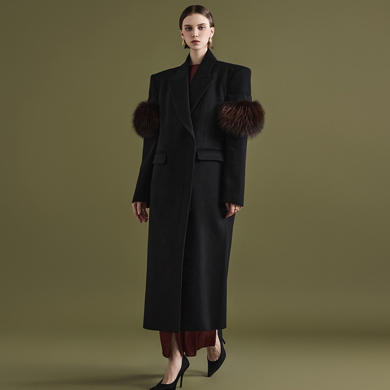 MBDJ060 テーラード ウール ロング シングル コート(毛皮セット)