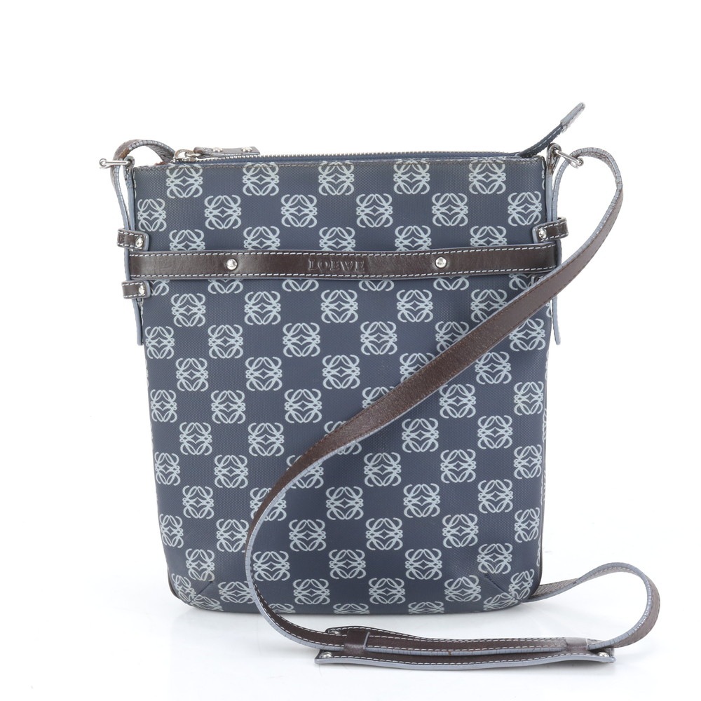 極美品 アナグラム レザー×コーティングキャンバス ショルダーバッグ 斜め掛け ハンド トート レディース RUE CQ14-1 中古