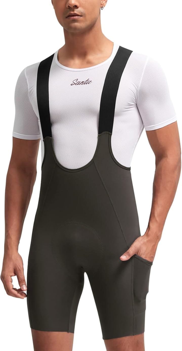 メンズ サイクルパンツ サイクリングビブパンツ ビブショーツ レーサーパンツ 春夏 吸汗 速乾 弾力 パッド付き ポケット ロードバイク 自転車(ブラウン, 2XL)