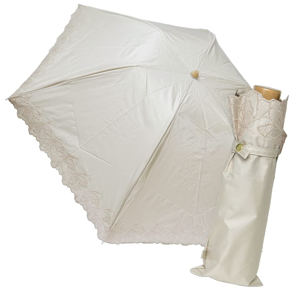 [ヌーヴェルジャポネ] Nouvel Japonais 日傘 折りたたみ 晴雨兼用 軽量 UVカット 紫外線対策 遮光率 遮蔽率 99.99％ フラワー ラメ エンブロイダリー