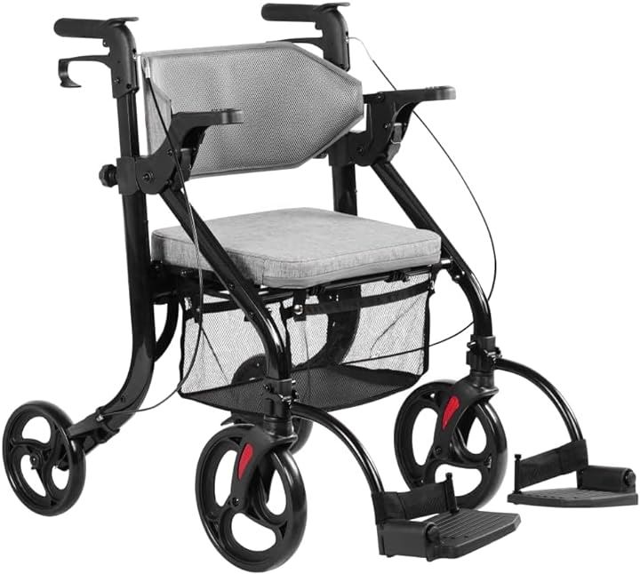 歩行器 四輪歩行車 シルバーカー アルミ製 折り畳み式 手押し車 高齢者 高さ調節可 1台3役 室内室外兼用 日本語説明書付き CP-9269 グレー( グレー)