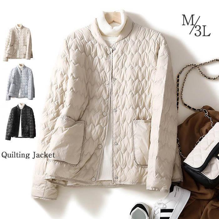キルティング ジャケット レディース 中綿ジャケット アウター 上着 羽織り コート ショート ノーカラー 撥水 長袖 中綿 防寒 カジュアル アウトドア