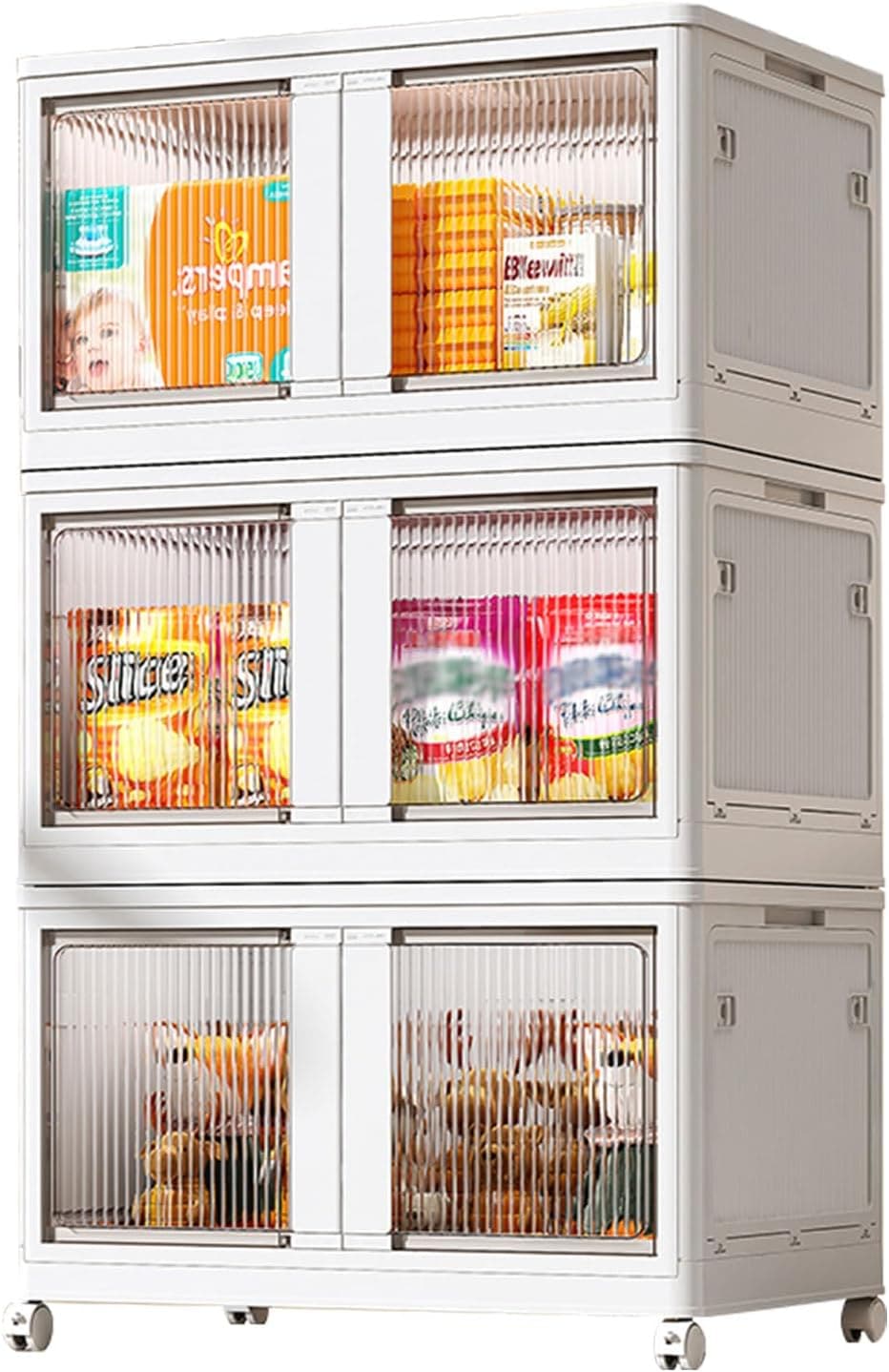 HiKiNS 折り畳み収納ボックス 収納ケース 5つの方向から取り出せる 両開き扉 蓋付き 大容量 組み立て簡単 衣装ケース コンテナ プラスチック 服 布団 おもちゃ 小物 キャスター付き