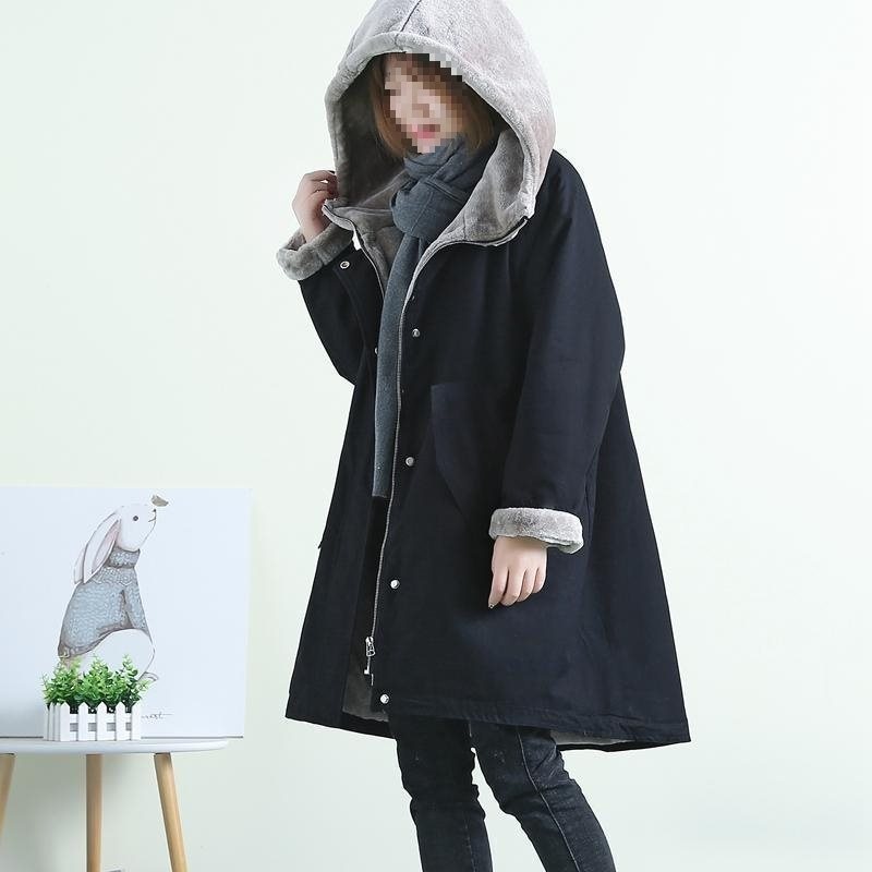 女性用フリース中綿ジャケットミドル丈2025冬新作韓国風ゆったり厚みフード付き大きいサイズ中綿ジャケット