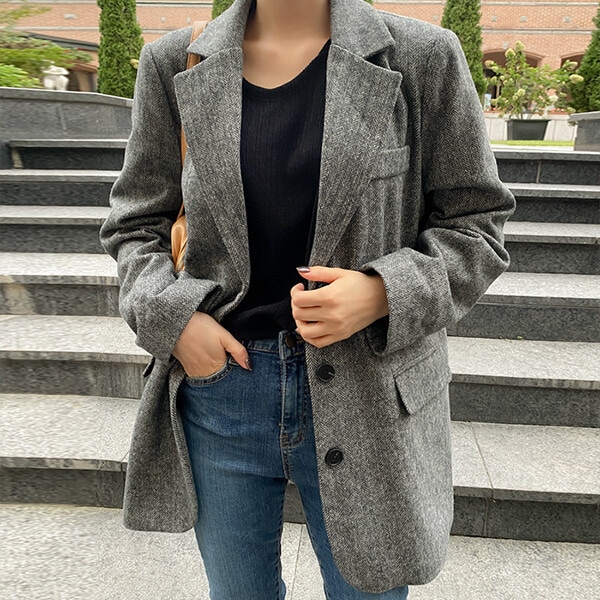 ラユデル ヘリンボーン ウール ベルト ジャケット 61762 ビッグサイズ レディースファッション