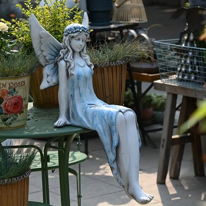 ガーデンオーナメント 妖精 フェアリー クラッシック ホワイト ガーデンオブジェ 彫刻 綺麗 お洒落 ガーデンデコ ホームデコ インテリア かわいい シャビーシック ヨーロピアン 水色 4-7