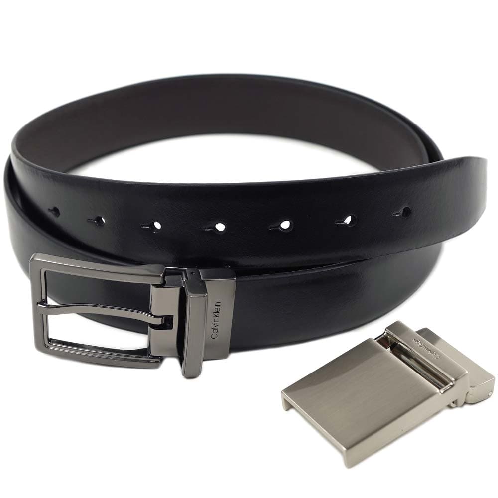 カルバンクライン ベルト メンズ シンセティックレザー ベルトセット リバーシブル（ブラック/ブラウン） 2バックル フリーサイズ カット調節可 専用箱付き 11CK010009