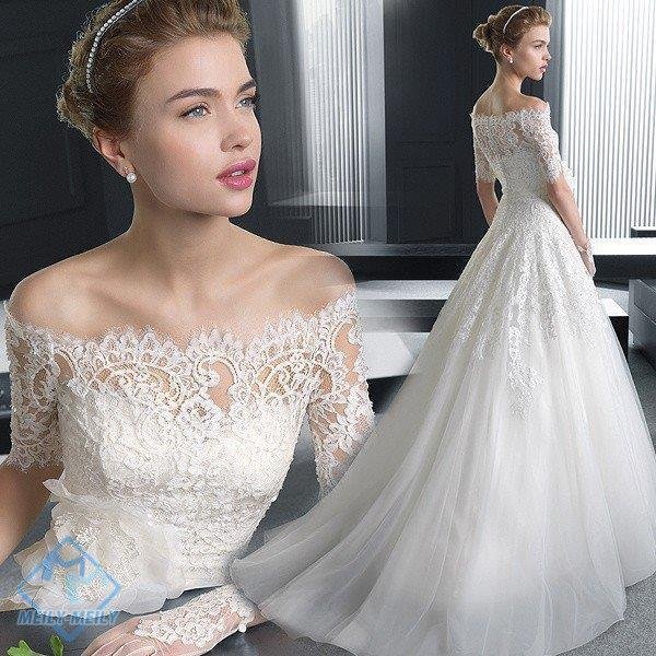 ウエディングドレス Aラインドレス 結婚式 ロング 花嫁 長袖 パーティードレス 二次会 披露宴 安