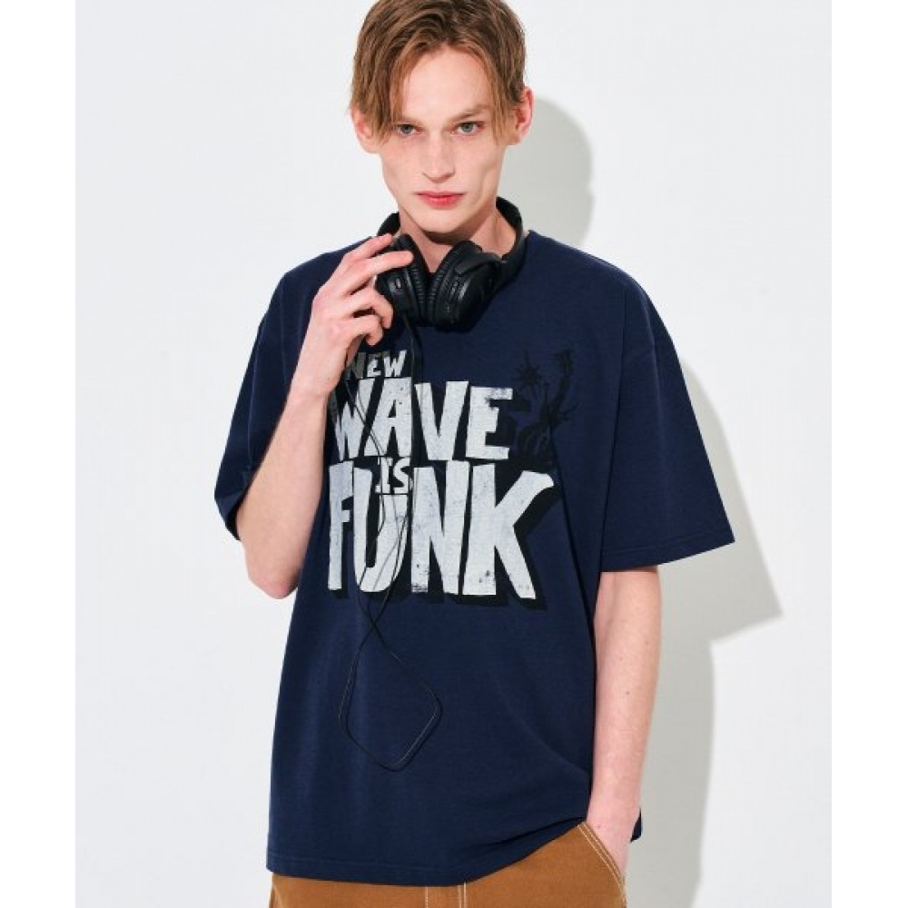 スローアシッドウェーブパンク半袖Tシャツ [ネイビー]