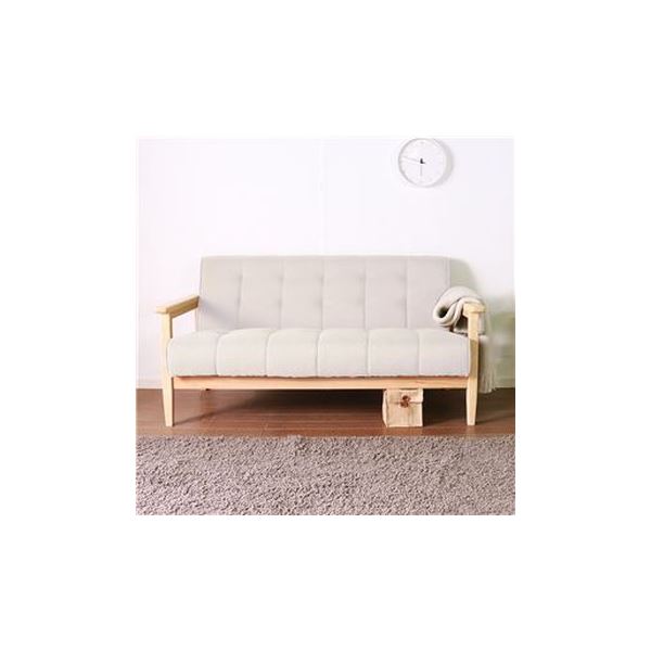 レトロソファ 2人掛け ベージュ 木肘ソファ 脚付き ソファ ソファー おしゃれ 2人用 2P 組立品