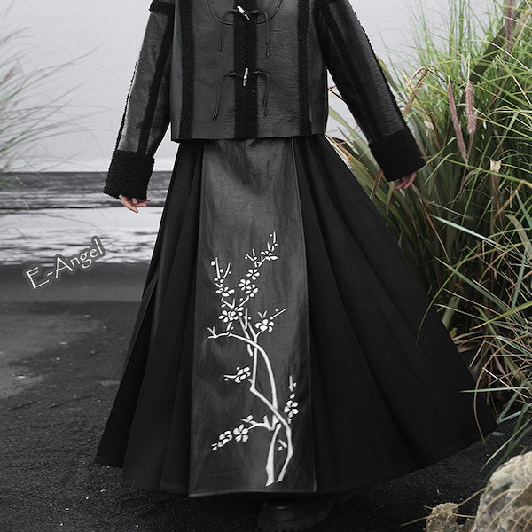 Qoo10] プリーツスカート 黒 ロングスカート 改