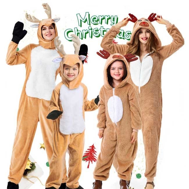 クリスマス衣装 かわいい 子供大人 親子 コスプレ 公演衣装 サンゴフリース 小鹿ヘラジカ 子ども フード付き 大きいサイズ 動物ショー 仮装舞踏会 可愛い be263c0c0t2