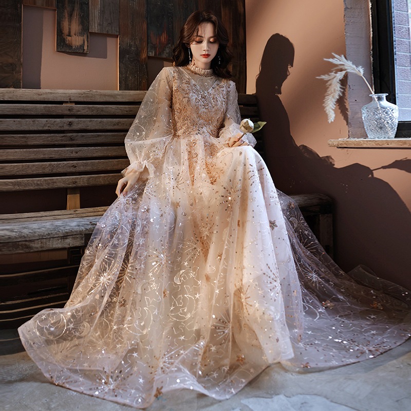 女性用イブニングドレス2024エレガントな質感ロングドレススカートホスト妖精パフォーマンス宴会セレモニー