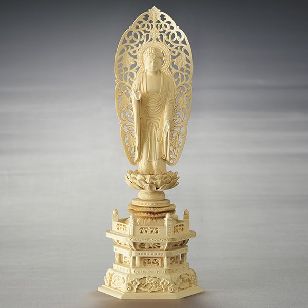 ALTE MEISTER 六角台座 舟型 立阿弥陀如来 3.0 柘植