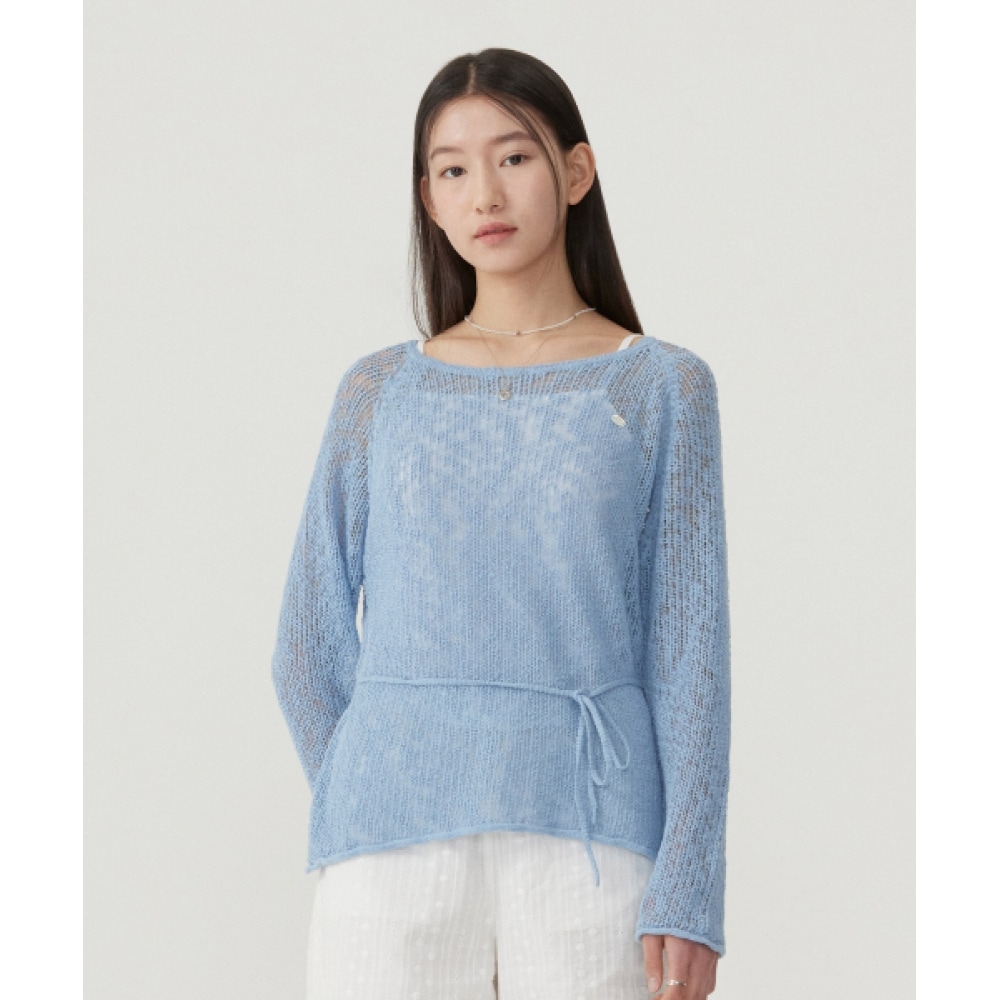 COVERNAT WOMAN クロシェ ラウンドネック ニット Blue