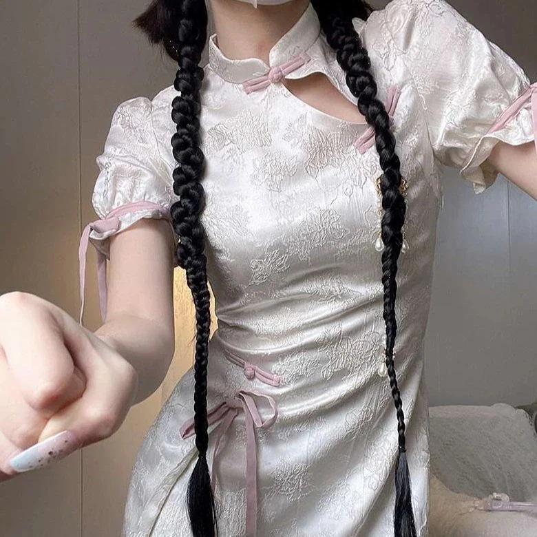 チャイナ服 コスプレ 花柄ラップドレス女性夏の甘いスパイスガールセクシーショートドレス