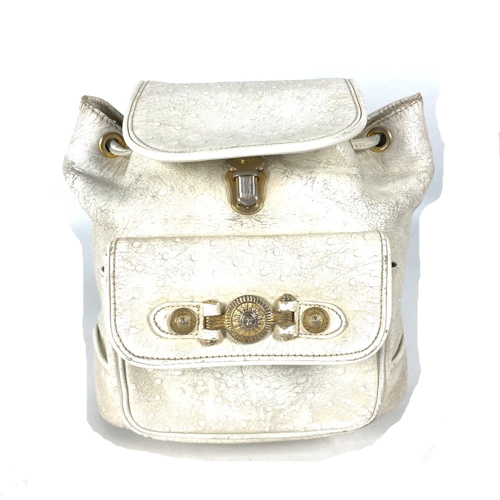 リュックサック サンバースト ヴィンテージ バックパック カバン チェーン 型押しレザー アイボリー