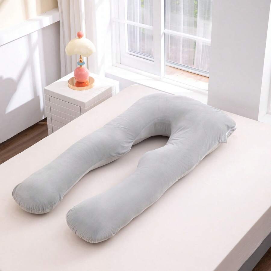 1個妊婦用授乳クッションマタニティ&ボディピロー 睡眠用(ダークグレー) 妊娠中睡眠クッション 字型全身ピロー妊婦の背中お尻足をサポート洗えるベルベットカバー付き(グレー)