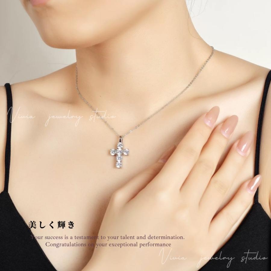 ネックレス モアサナイト レディース プラチナ 仕上げ 金属アレルギー対応 ノンアレルギー シルバー925 ホワイトデーお返し 母の日 女性 豪華 十字架 ギフト