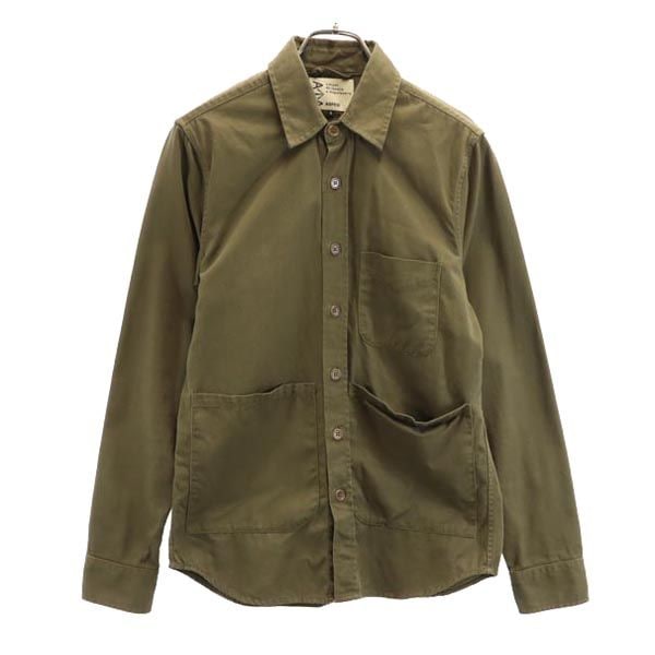長袖 ミリタリーシャツ S カーキ メンズ