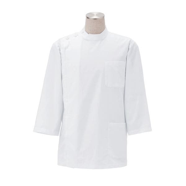 ケーシー型白衣/診察衣 男子用 八分袖/3Lサイズ 抗菌 制電 メンズ フロントファスナー 胸ポケット腰ポケット