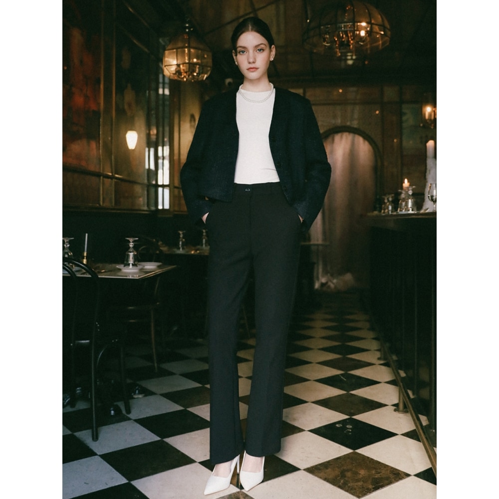 LOSSYROW ロングスリムブーツカットスラックスネイビー