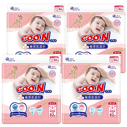 グーン 【テープ Sサイズ】グーンプラス 敏感肌設計 (4-8ｋｇ) 328枚(82枚×4) [ケース販売] (ディズニーデザイン)