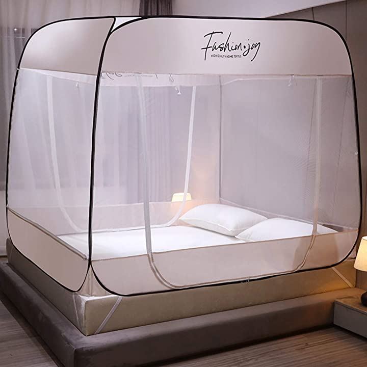 蚊帳 ワンタッチ モスキートネット 折りたたみ式 日本語説明書付き 幅180cmx奥行200cm( ホワイト, 幅180cmx200cm)