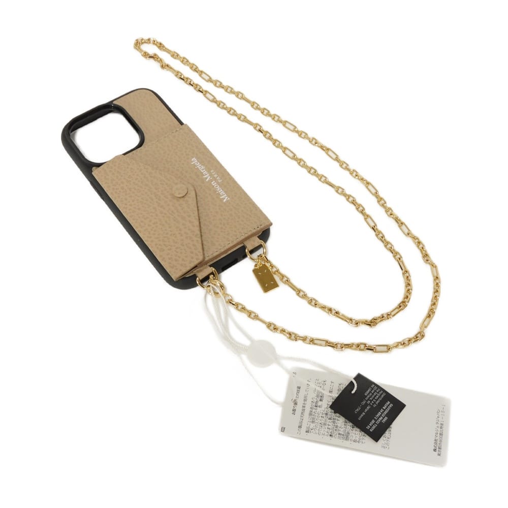 【中古】Maison Margiela スマホケース グレイン カーフ チェーンストラップ 未使用 iPhone 14Pro ケース ロゴ SA1VZ0023 P6421 T2070