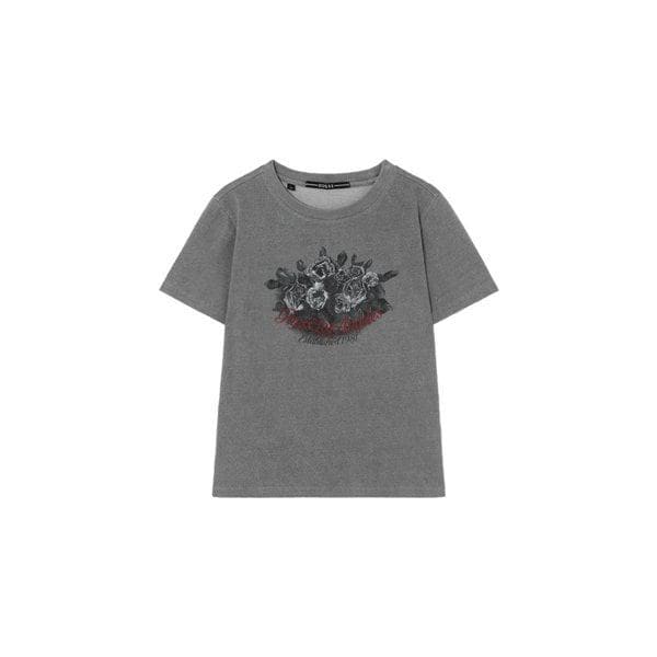YQ2K1445 女性デニムフラワー半袖Tシャツ