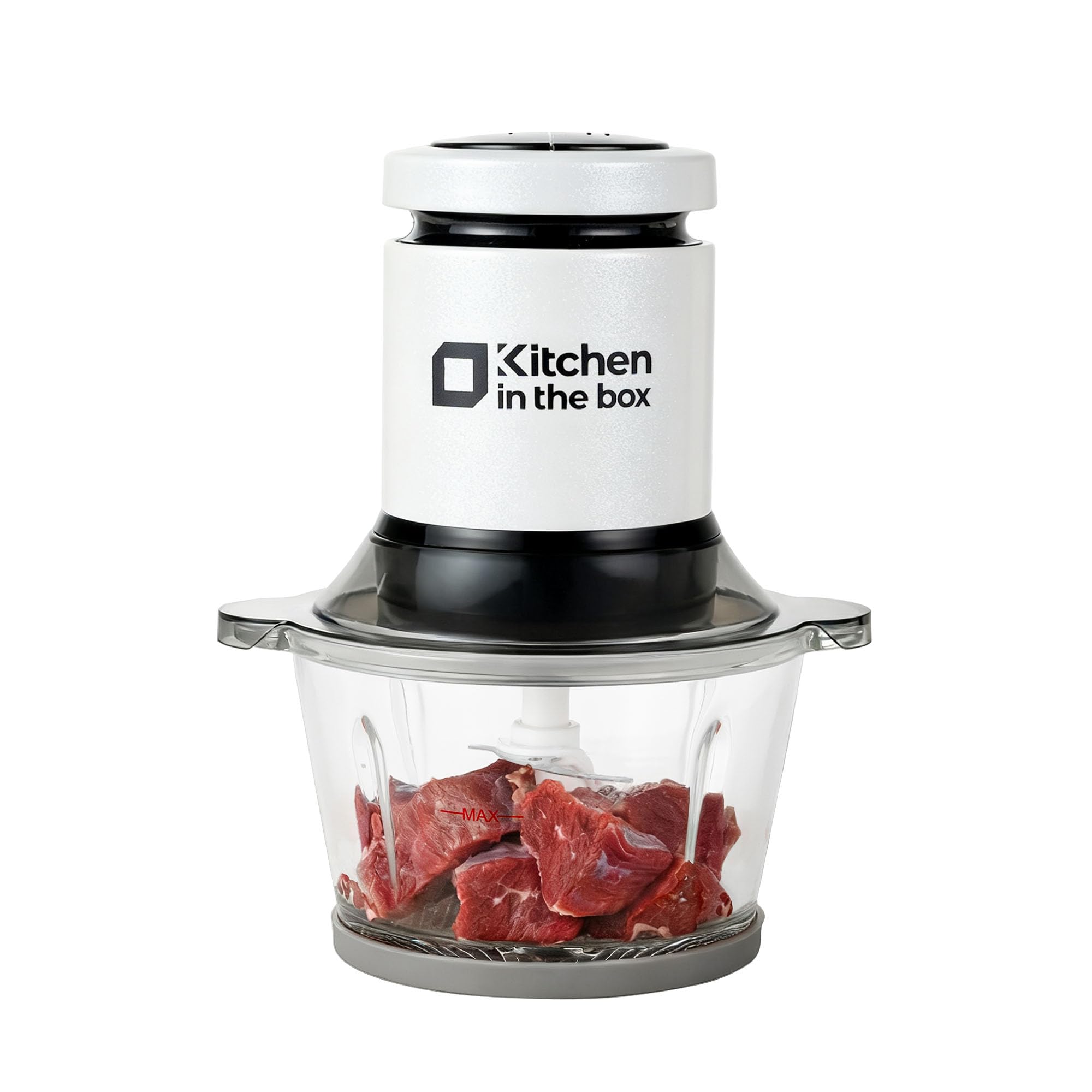 Kitchen in the box フードプロセッサー 容量1L 小型 ガラスボウル 2段階スピード 400W ハイパワー 4枚刃 食洗機対応 離乳食 刻む・混ぜる・おろす(ホワイト 1L)