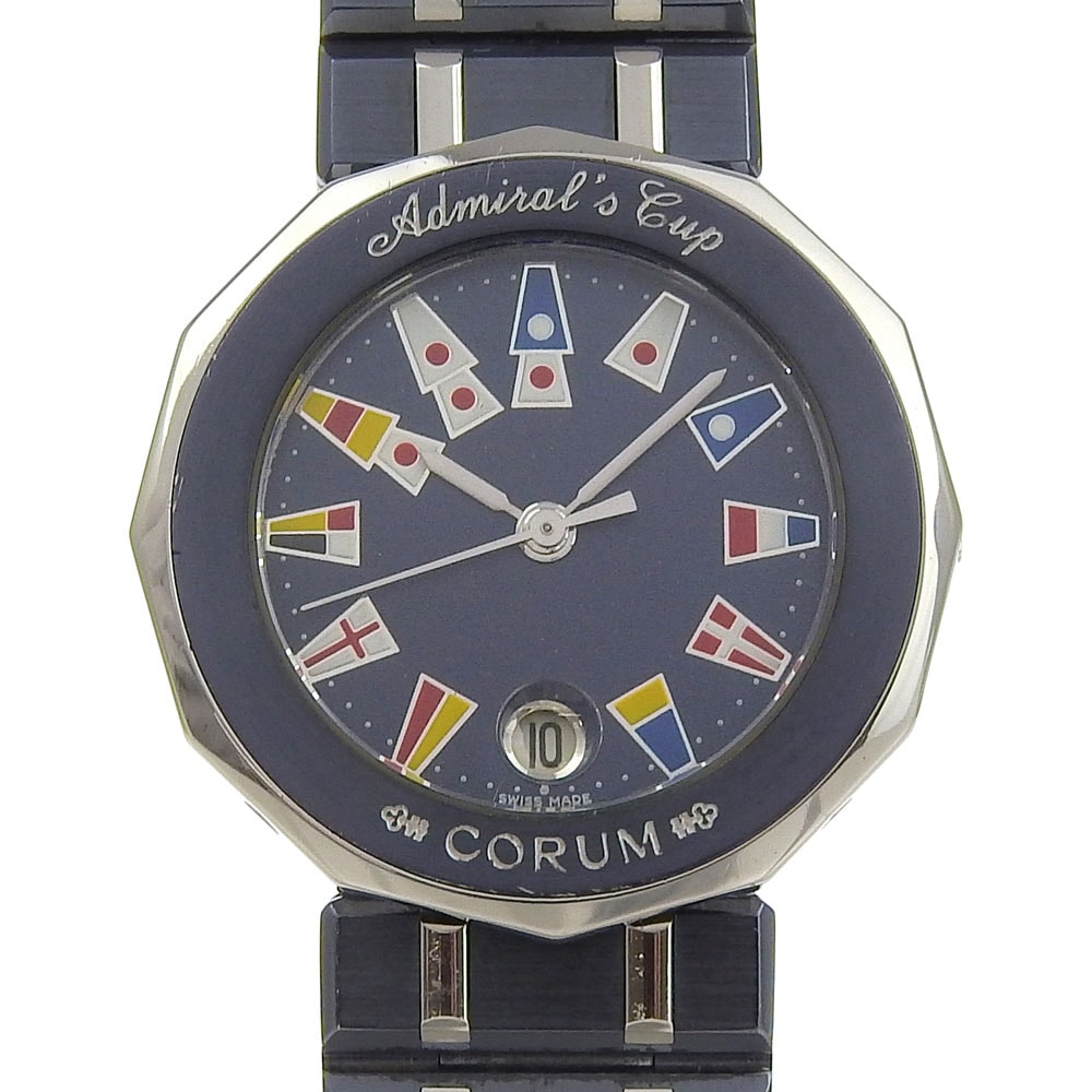 CORUM コルム アドミラルズカップ 39.610.30.V50 腕時計 ステンレススチール ガンブルー クオーツ アナログ表示 レディース ネイビー文字盤 中古品