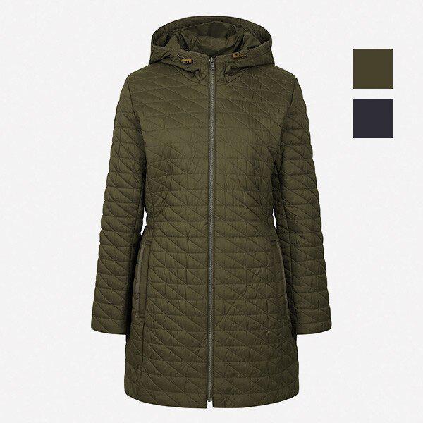 女性軽量キルティングフード付きロングパディングジャンパー (NUI665)