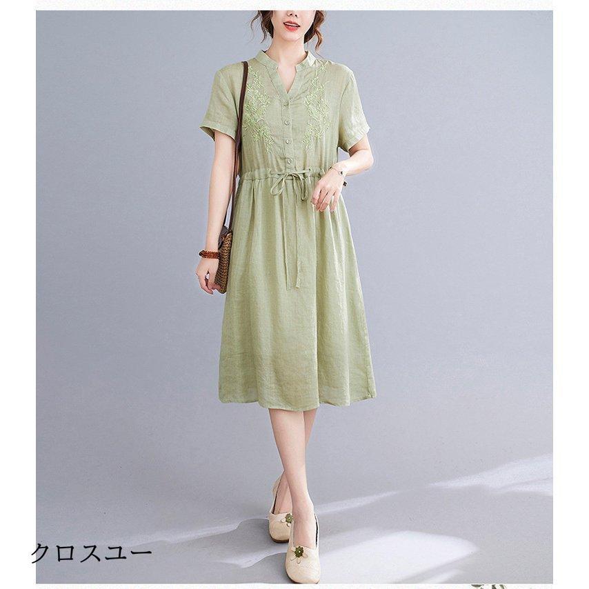 ワンピース レディース 40代 マキシワンピース 春夏 半袖ワンピース vネック 綿麻 フレアスカート きれいめ 韓国風 20代 30代 50代 大きいサイズ