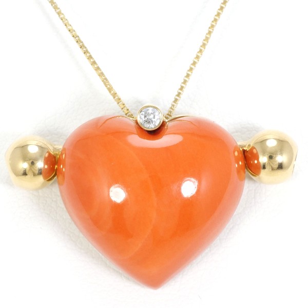 K18 18金 YG イエローゴールド ネックレス サンゴ ダイヤ カード鑑別書 ジュエリー 中古