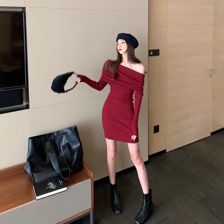 ワンピース ニットワンピース ワンピドレス ショート丈 長袖 オフショルダー ニット かわいい 大人可愛い きれいめ カジュアル 大人 上品 おしゃれ お洒落 かっこいい 大人女子 ラブリー キュート