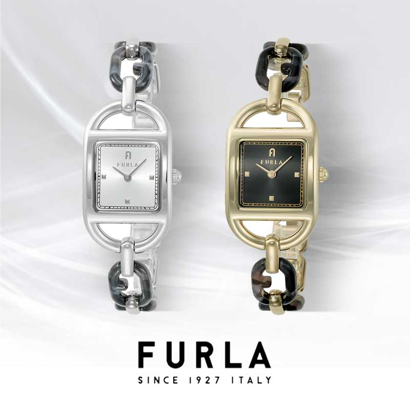 【腕時計】 FURLA(フルラ) CHAIN SQUARE チェーン スクエア レディース シルバー ブラック クォーツ ステンレススチール クリスマス プレゼント 人気 腕時計 ブランド