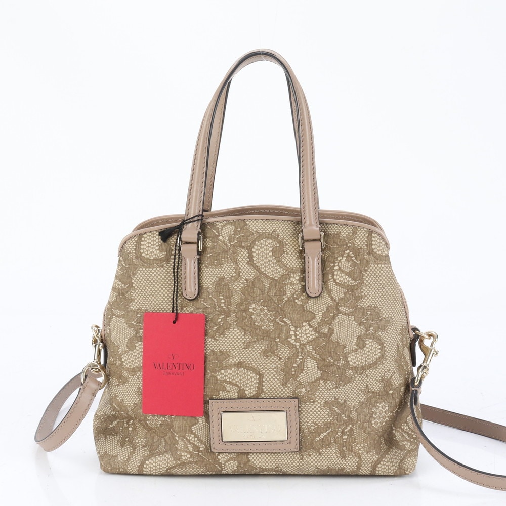 美品 総レース レザー×コーティングキャンバス 2WAY ショルダーバッグ 斜め掛け ハンド トート レディース RRE CQ29-4 中古