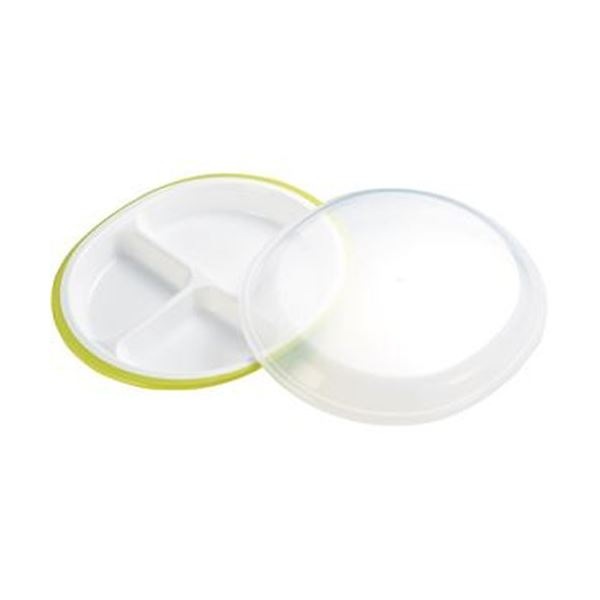 （まとめ）小森樹脂 フタ付ランチプレート「楽弁」丸型 グリーン 1個[x10セット]