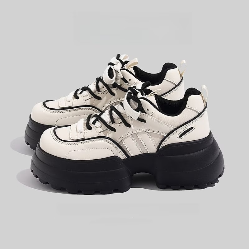 2025春新作 韓国発SNS映 春秋流行り厚底靴 カジュアル百掛 身長アップ 6cm台 厚底スニーカー [2カラー]