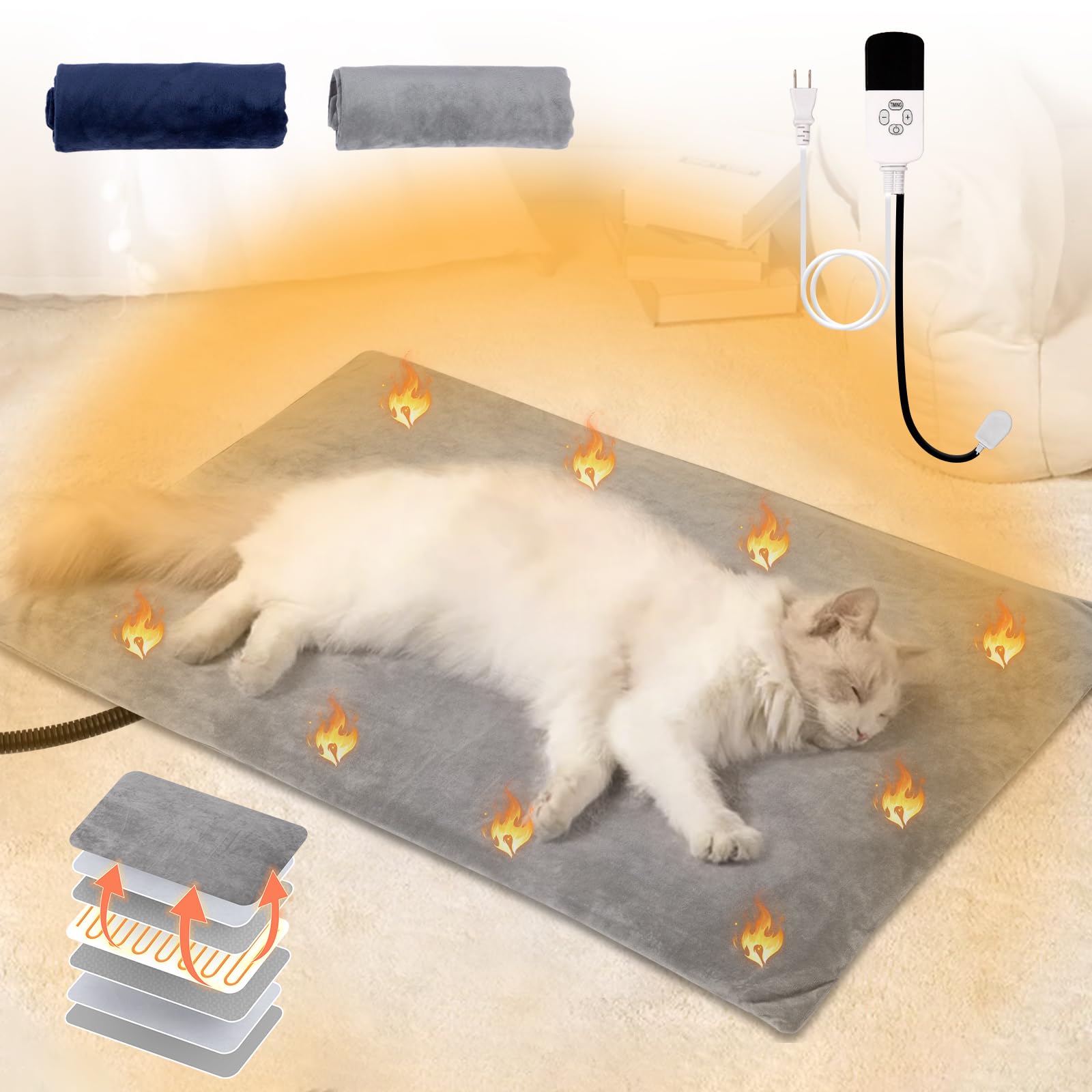 Shinyever ペット用ホットカーペット 猫 ホットカーペット ペットヒーター 猫 90*60cm 中大型犬 猫 暖房犬 猫 電気マット ホットマット ヒーターマット 電気ヒーター ペット加熱パッ