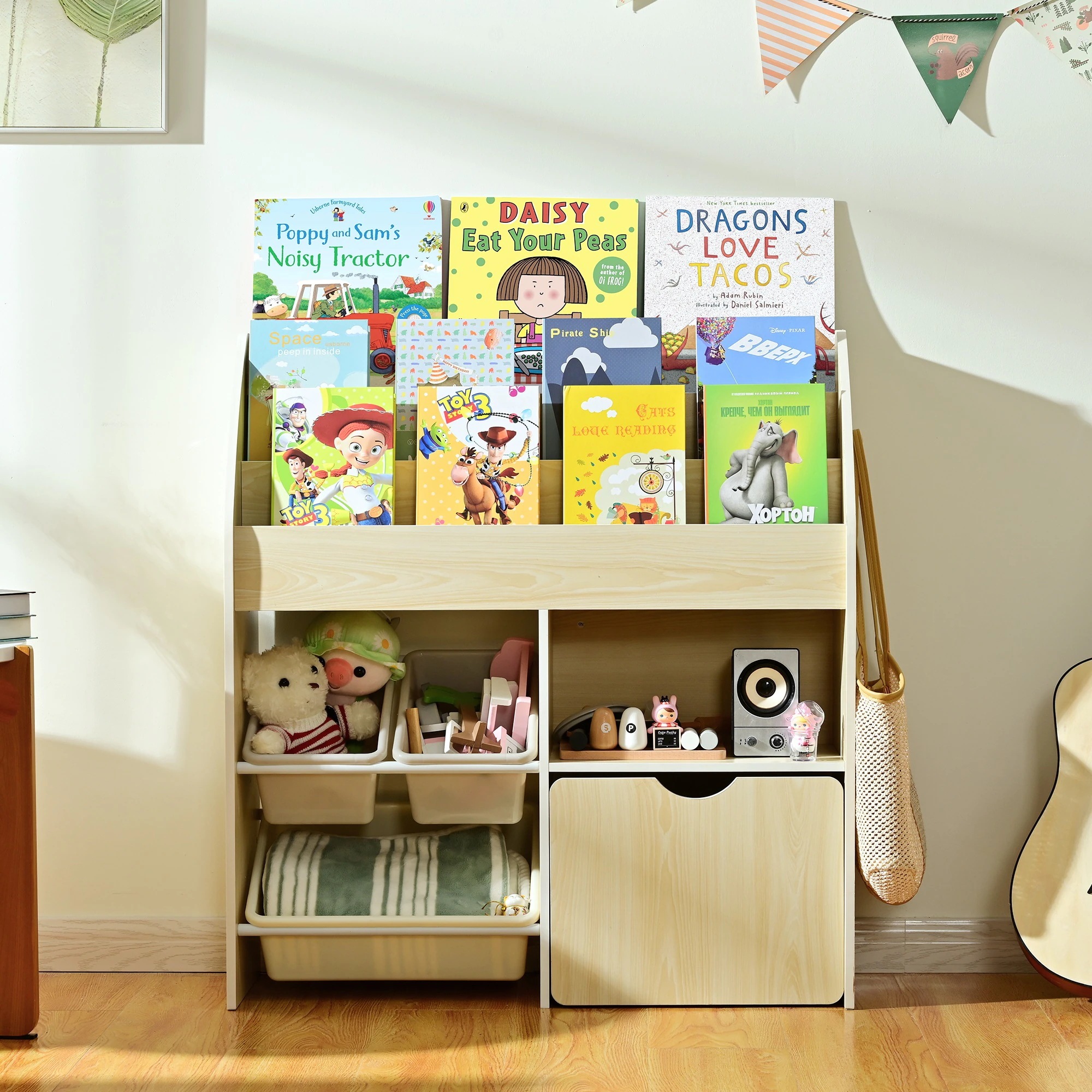 【安心保証】【WF305555AAA】絵本ラック 絵本棚 大容量 本棚 収納ラック 多機能 おもちゃ収納 収納ボックス 子供部屋 収納ケース 子ども用 家具 木製 キッズ