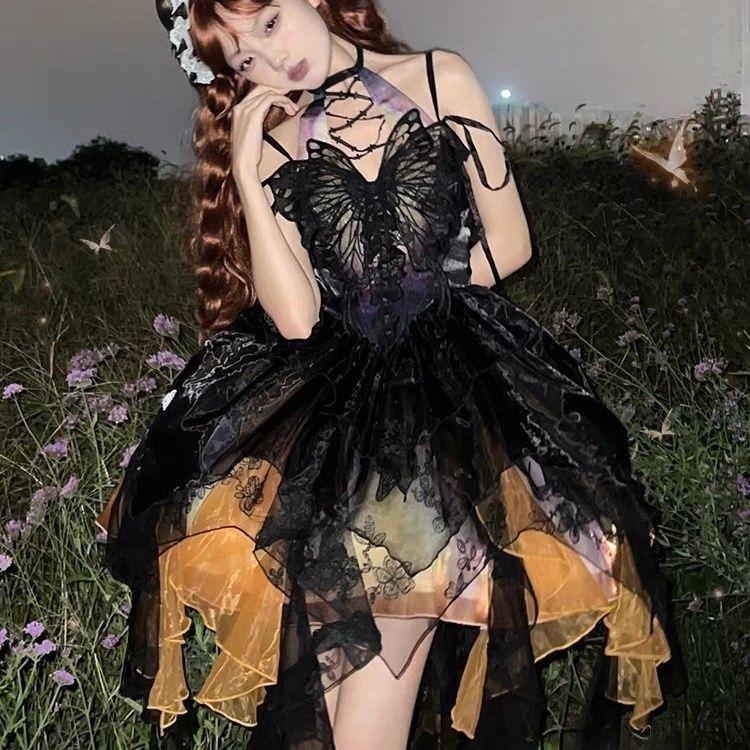 枯葉蝶ガーゼスカートロリータフルセットイレギュラーヘムロリータジスク秋ゴシックロリータドレス