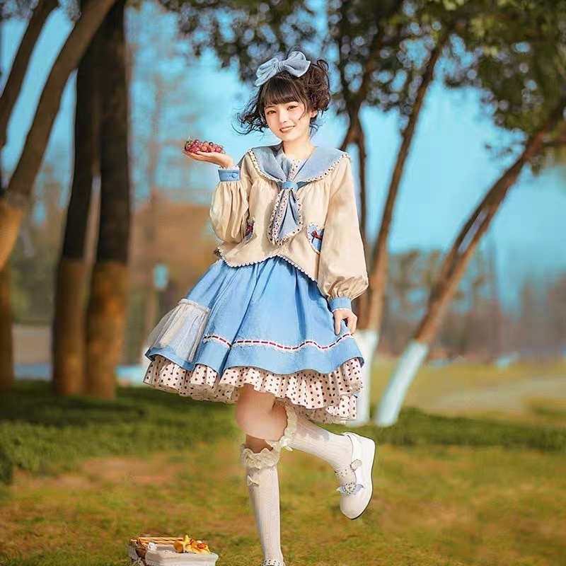 新作オリジナル高質ロリータワンピースセットアップ可愛い 二次元かわいい新作公主 かわいい ロリ学園祭 A43