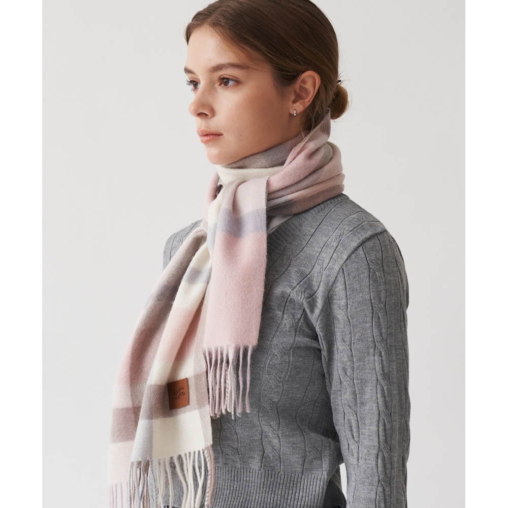 リクロー RC カシミア 100% チェックマフラーアイボリー