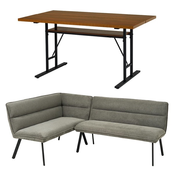 LT-4770DBR-ロイス2P左肘S-DGY ダークブラウン/左肘ダークグレー ダイニング3点セット メーカー直送