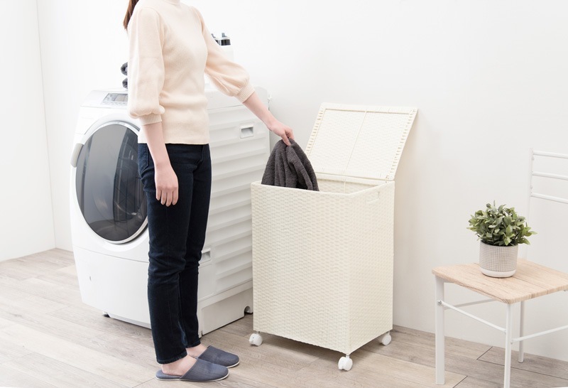ランドリーボックス ラタン調 大容量 キャスター 洗面所ラック 洗濯衣類入れ 幅50x奥行38x高さ67cm