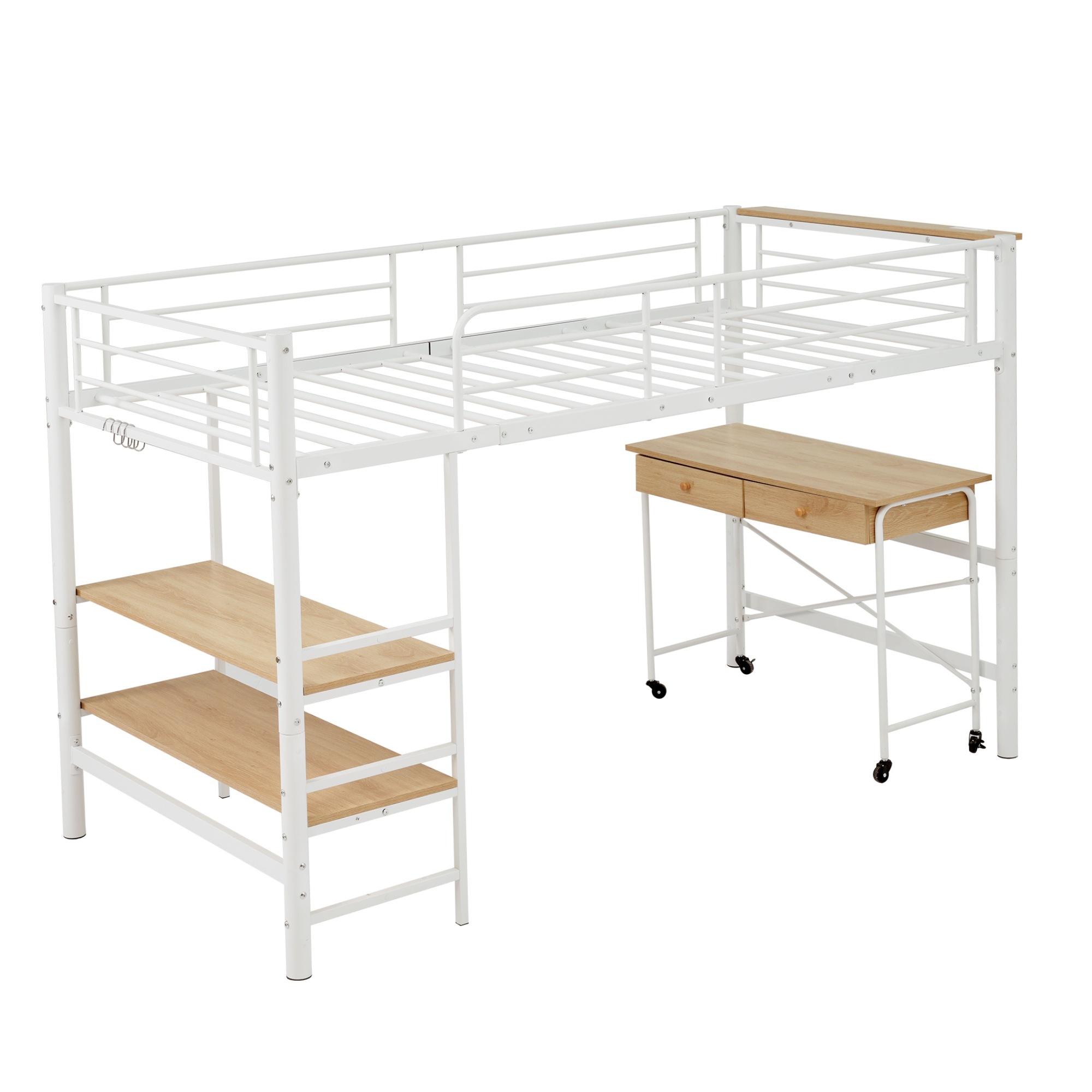 【国内発送送.料.無.料】パイプベッド ロフトベッド システムベッド デスク付き 高さ130cm シングル コンセント付き 収納 スチール 耐震 ベッド シングル パイプベッド パイプ 収納付き ラッ