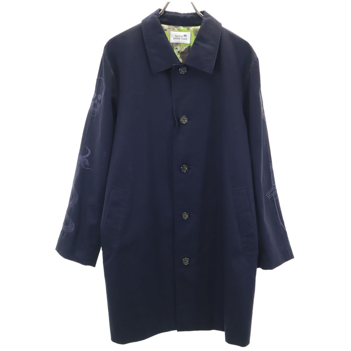 日本製 ステンカラーコート M ネイビー メンズ 古着